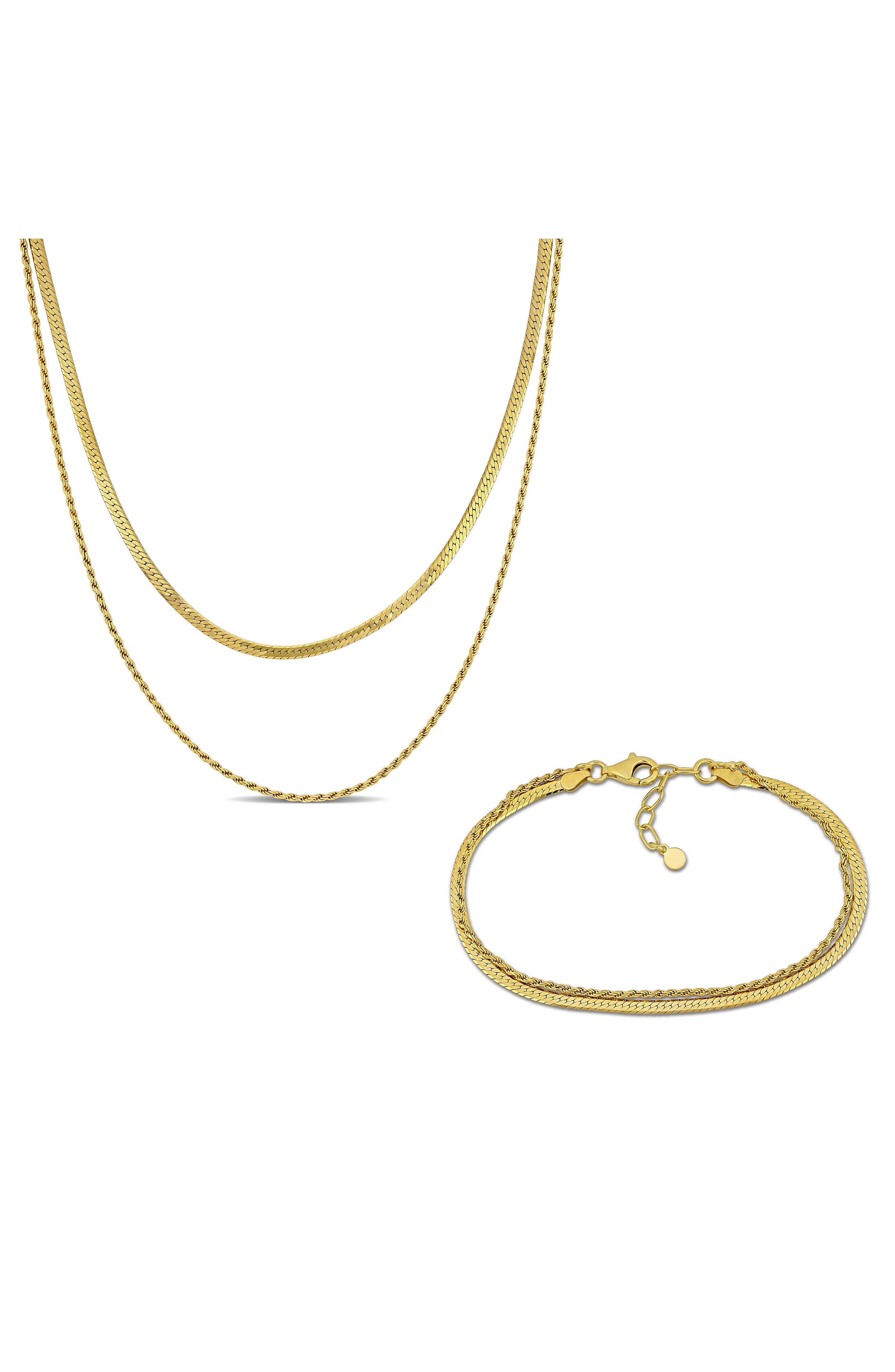 DELMAR Double Strand Herringbone Necklace & Bracelet Set
