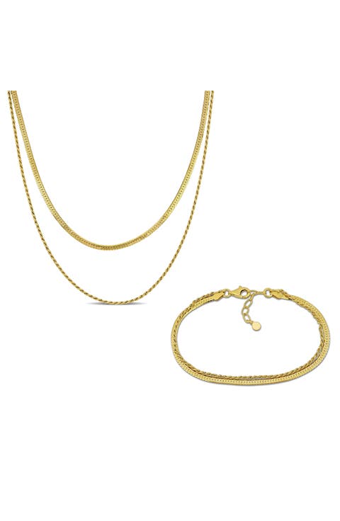 Double Strand Herringbone Necklace & Bracelet Set