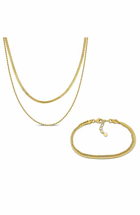 DELMAR Double Strand Herringbone Necklace & Bracelet Set
