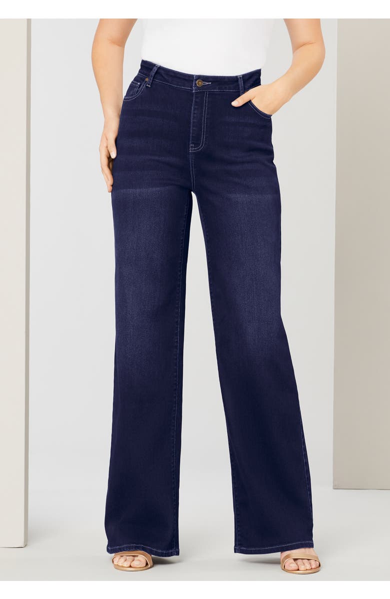 Roaman's Plus Size 24/7 Stretch Wide Leg Jean, Alternate, color, Black Denim