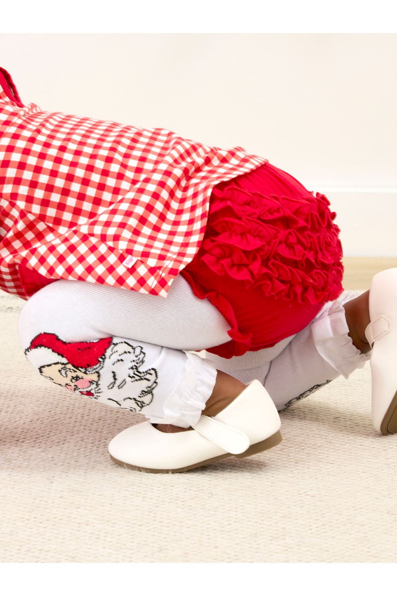 Girls Patterned Footless Ruffle Tights, Alternate, color, Santa Joy