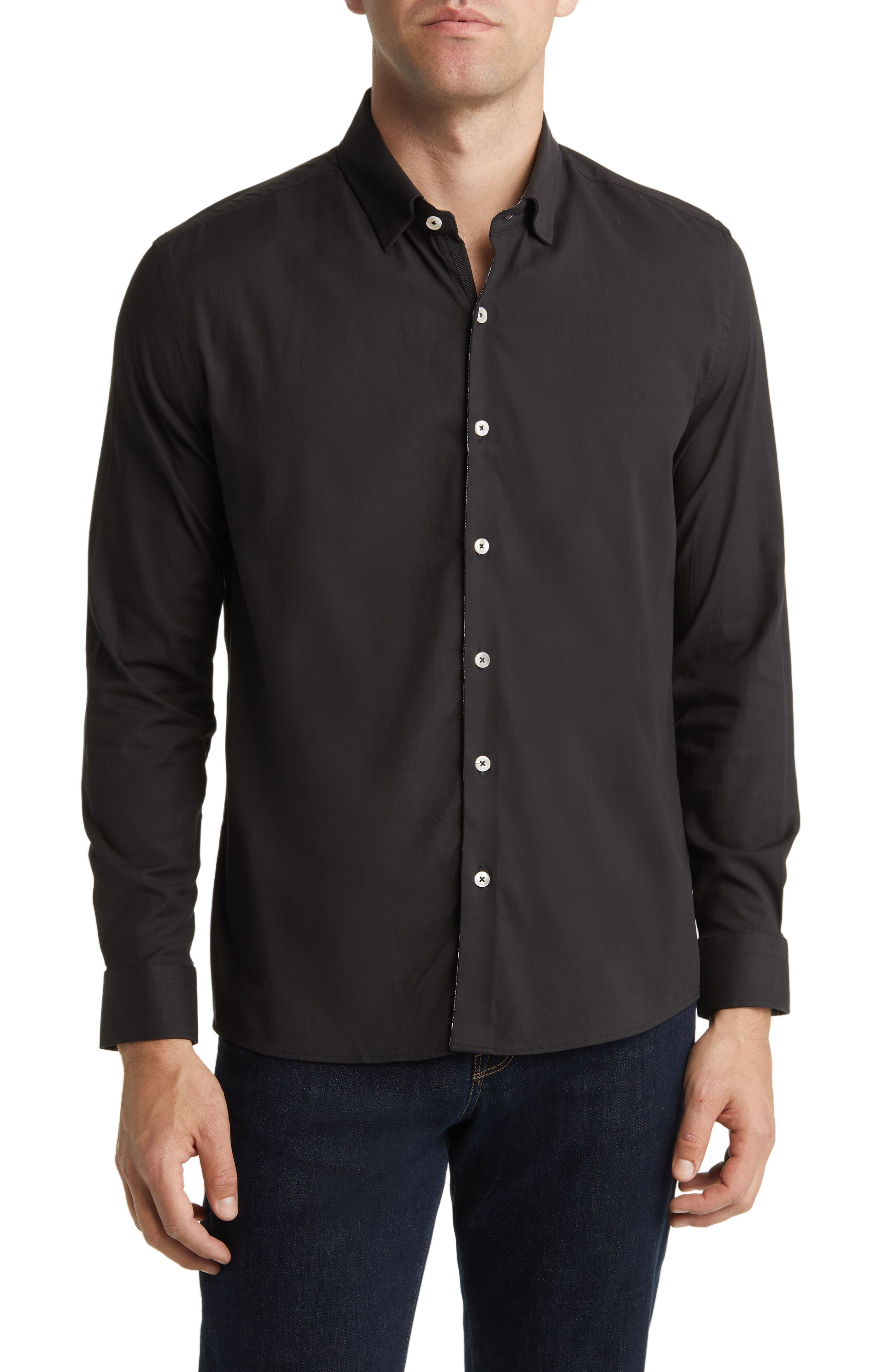 Solid Cotton & Lyocell Button-Up Shirt