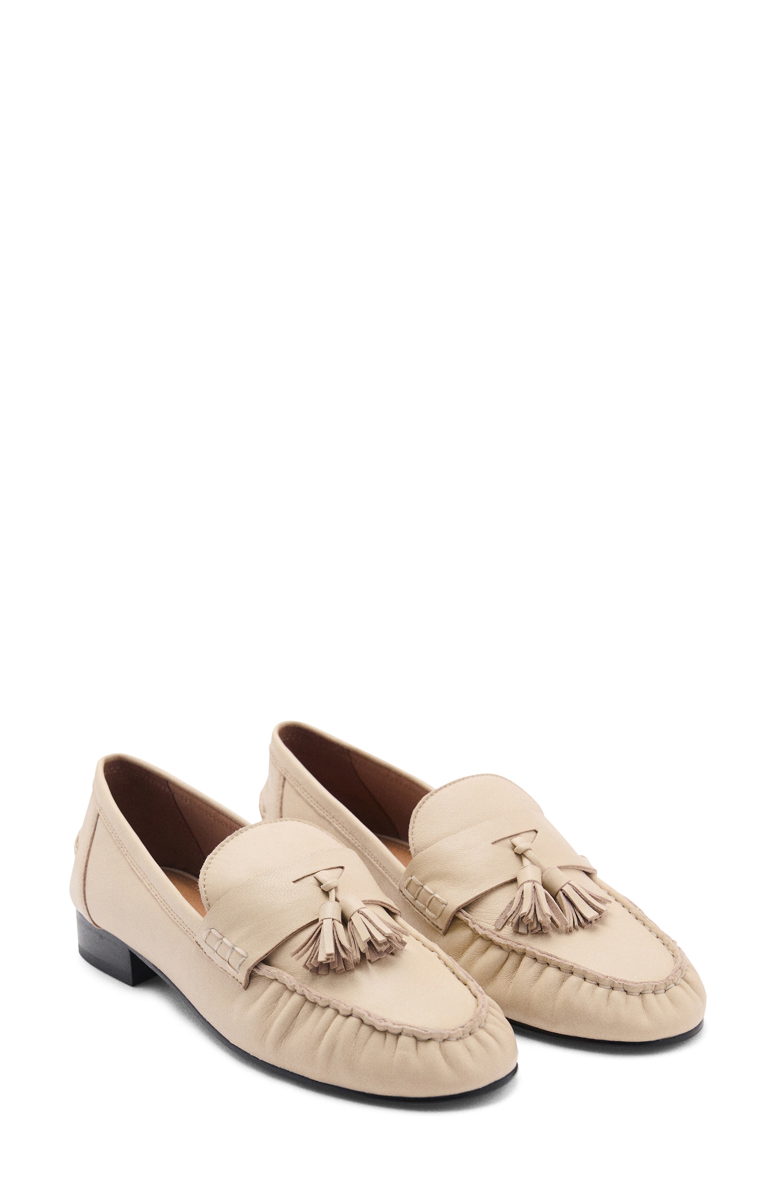 MANGO Tasseled Leather Loafer, Main, color, Beige