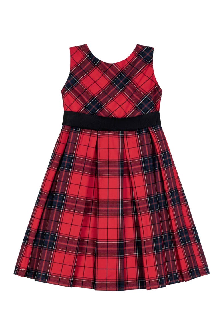 Baby Girls' Pleated Party Dress, Infant, Alternate, color, Red Holiday Plaid