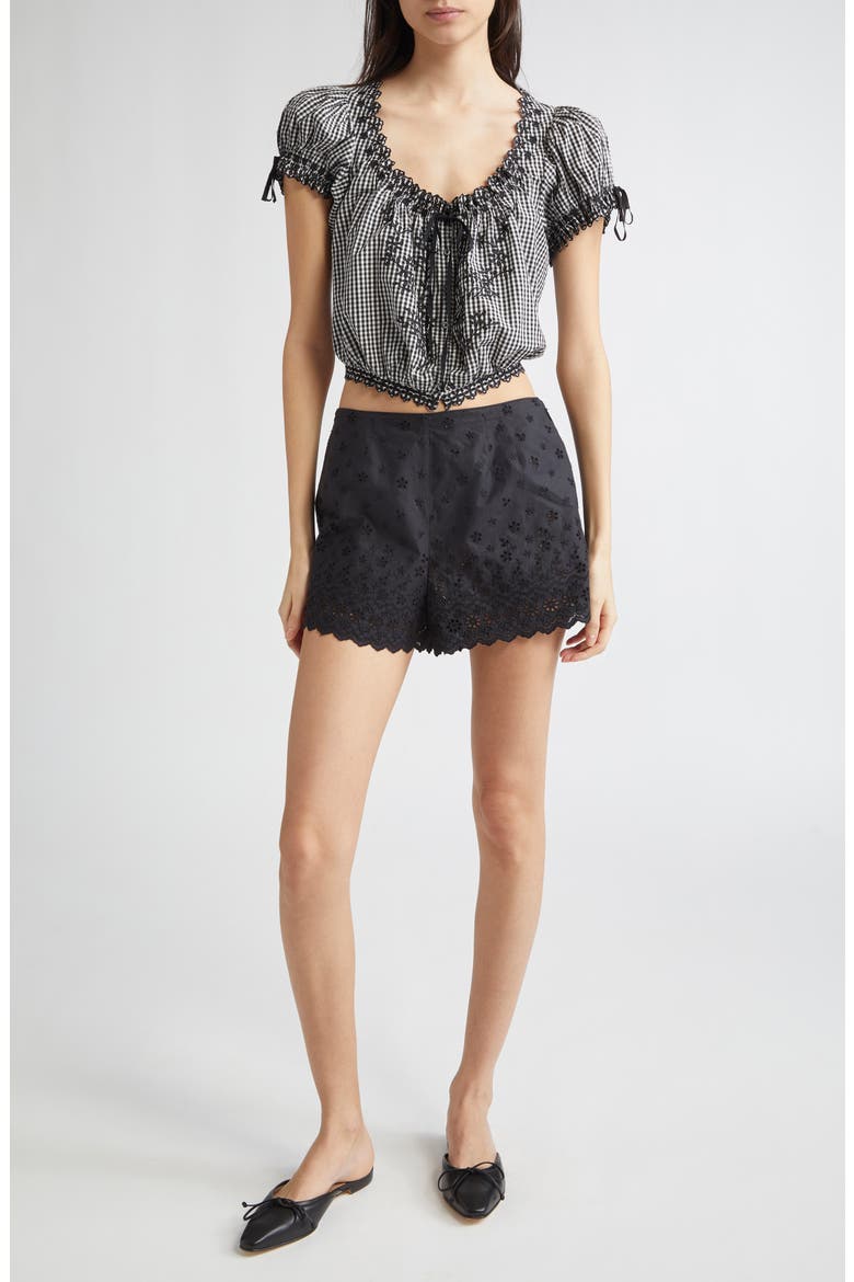Arbre Organic Cotton Eyelet Shorts, Alternate, color, BLACK