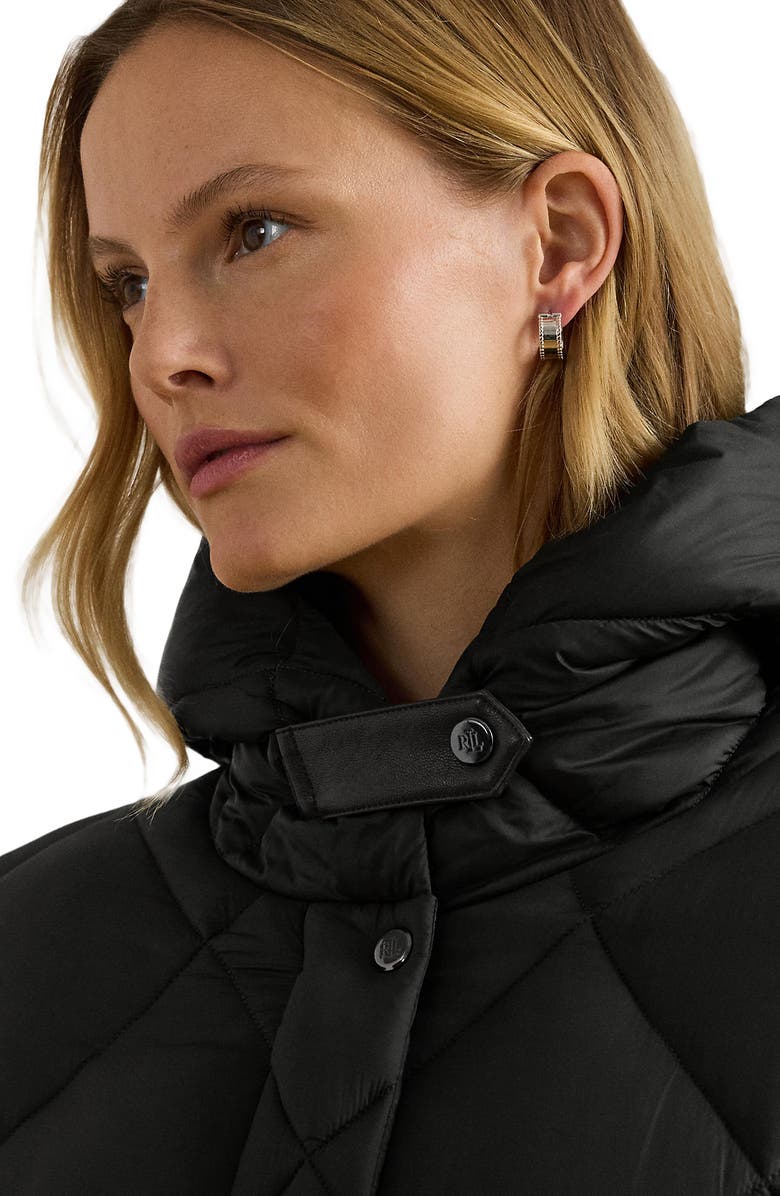 Lauren Ralph Lauren Soft Quilted Hooded Longline Coat, Alternate, color, Black