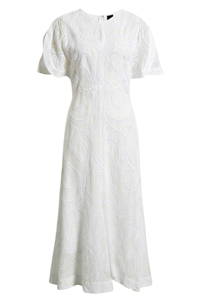 Denazal Embroidered Midi Dress, Alternate, color, SOFT CREAM