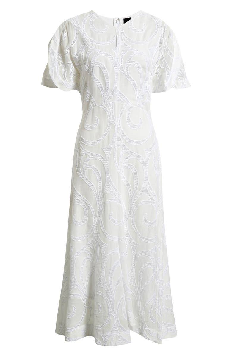 BOSS Denazal Embroidered Midi Dress, Alternate, color, Soft Cream