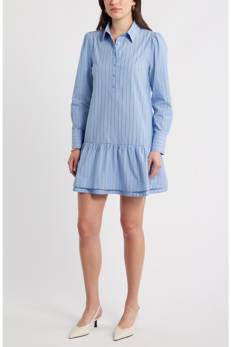 Flounce Hem Long Sleeve Shirtdress, Main, color, BLUE- NAVY SHAYNA STRIPE