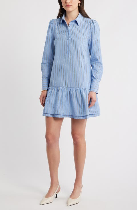Flounce Hem Long Sleeve Shirtdress