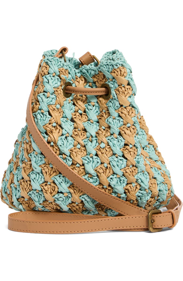 Collection XIIX Two-Tone Crochet Drawstring Bucket Bag, Alternate, color, Blue Multi