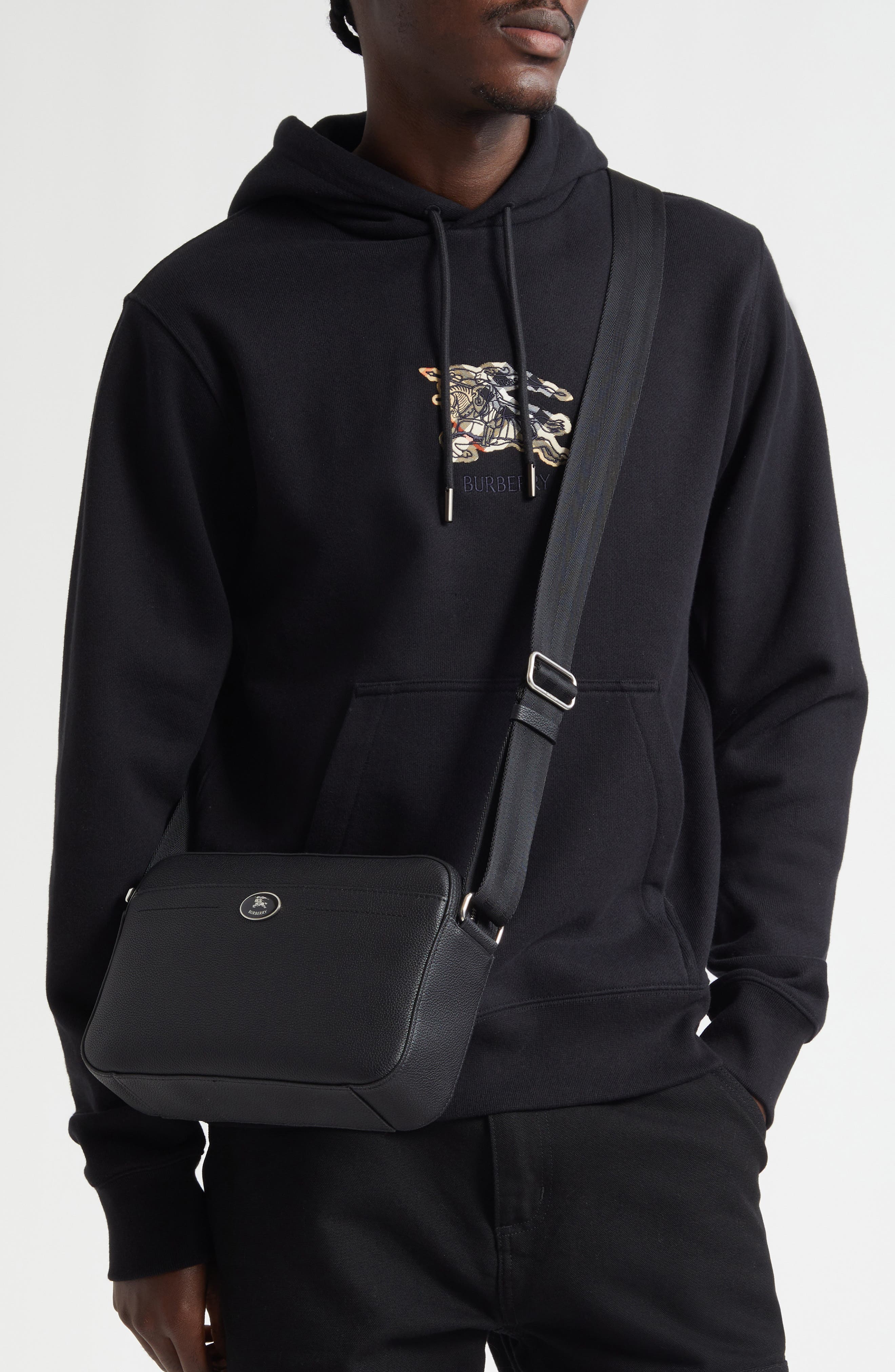 Burberry Large Cotswold Leather Crossbody Bag, Alternate, color, Black