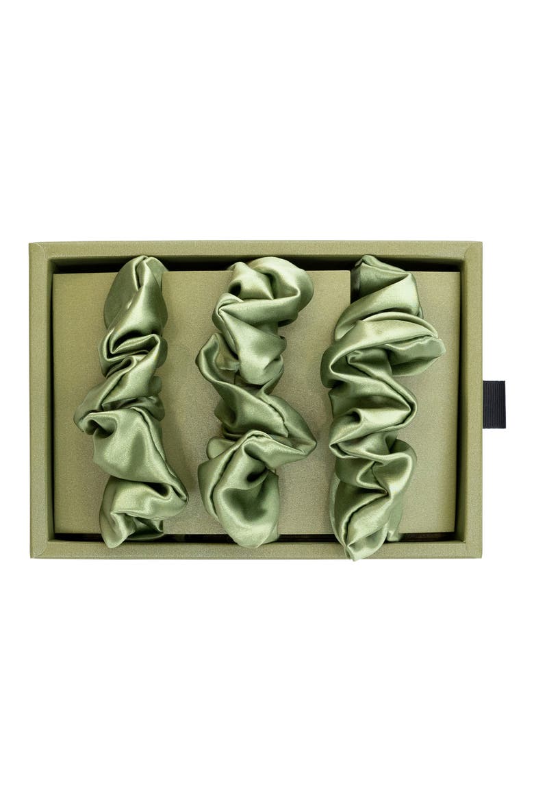 3-Pack Silk Scrunchies, Alternate, color, OLIVE