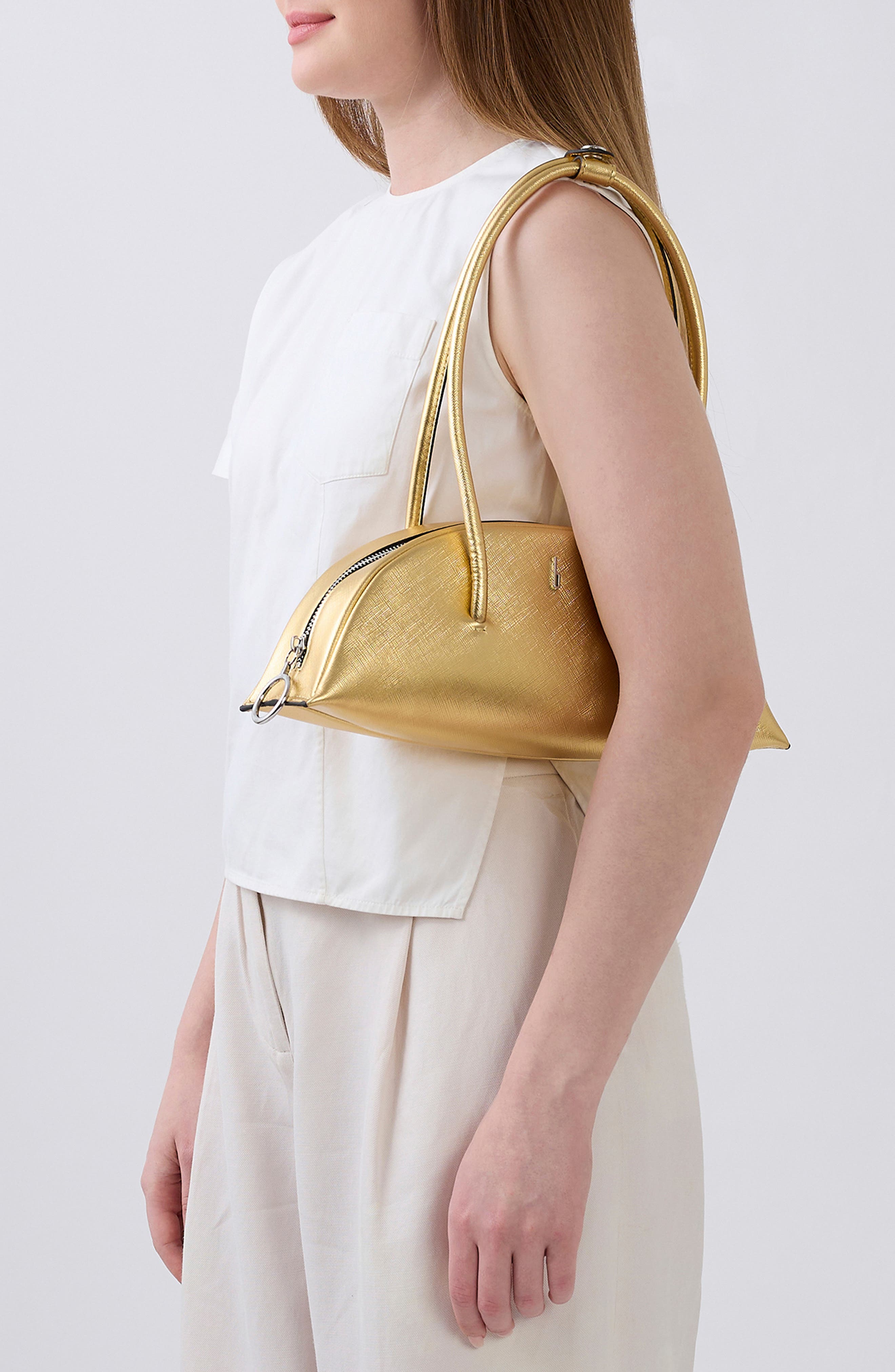 Mini Laverne Leather Bowler Bag, Alternate, color, GOLD