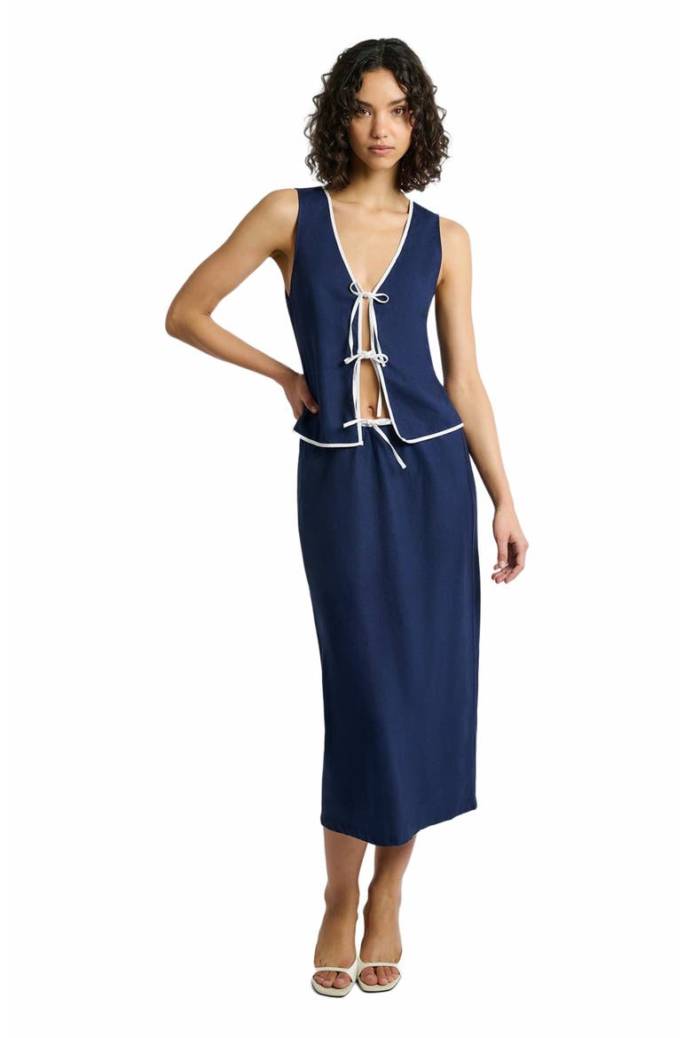 Air Linen Tie Front Tank, Main, color, DEEP NAVY/WHITE