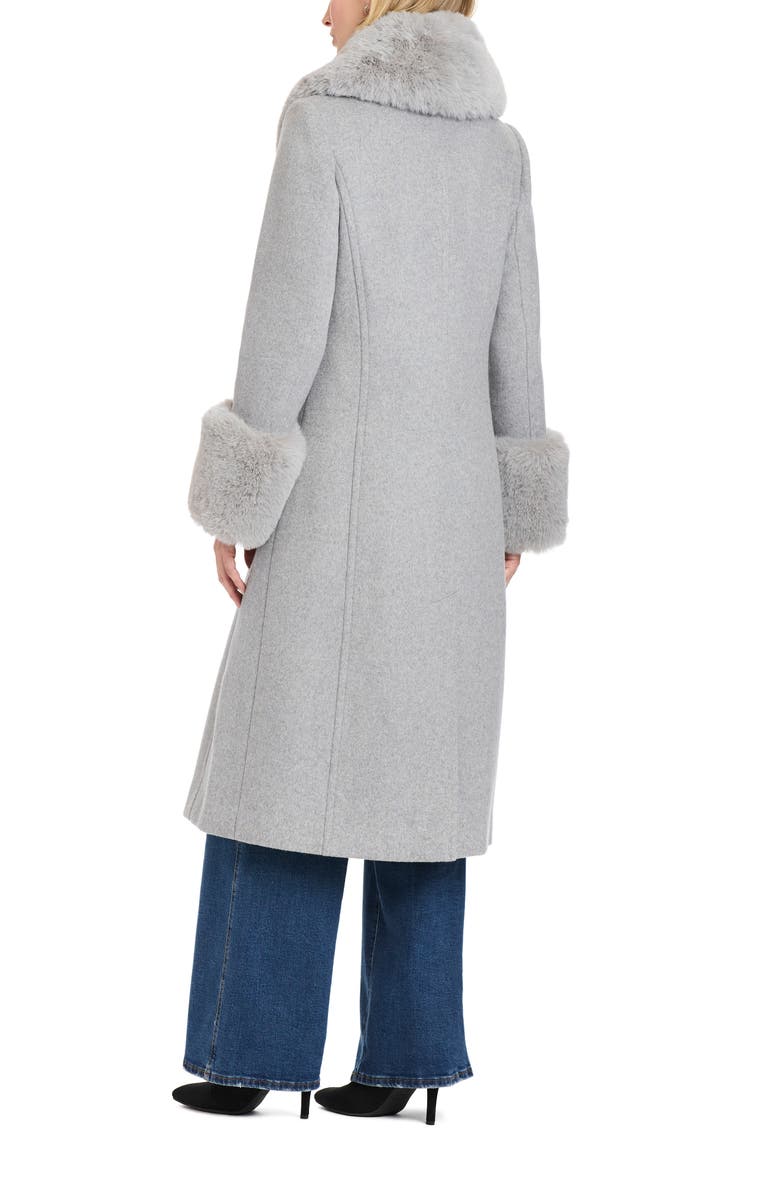 Vince Camuto Single Breasted Coat with Removable Faux Fur Collar & Cuffs, Alternate, color, Grey