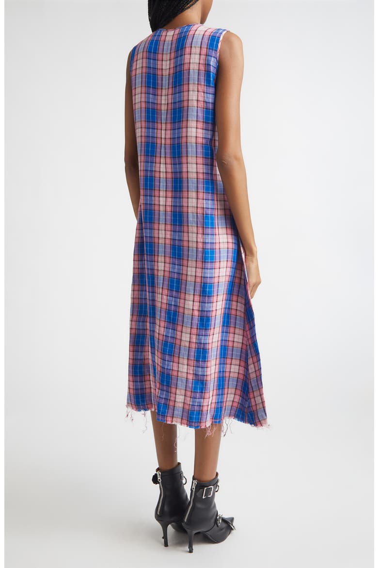 Frayed Ruffle Plaid Midi Dress, Alternate, color, BLUE PINK PLAID