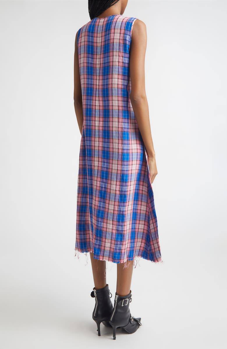 R13 Frayed Ruffle Plaid Midi Dress, Alternate, color, Blue Pink Plaid
