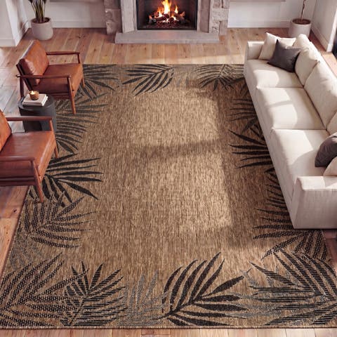 Isla Coastal Cottage Palm Frond Border Indoor/Outdoor Area Rug