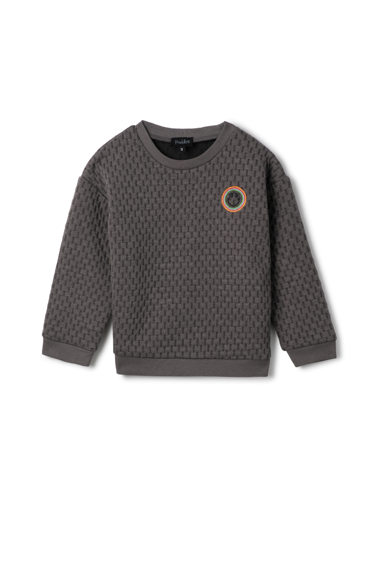 Puddles Quilted Smiley Love Heart Embroidered Long Sleeve Sweatshirt, Main, color, Charcoal