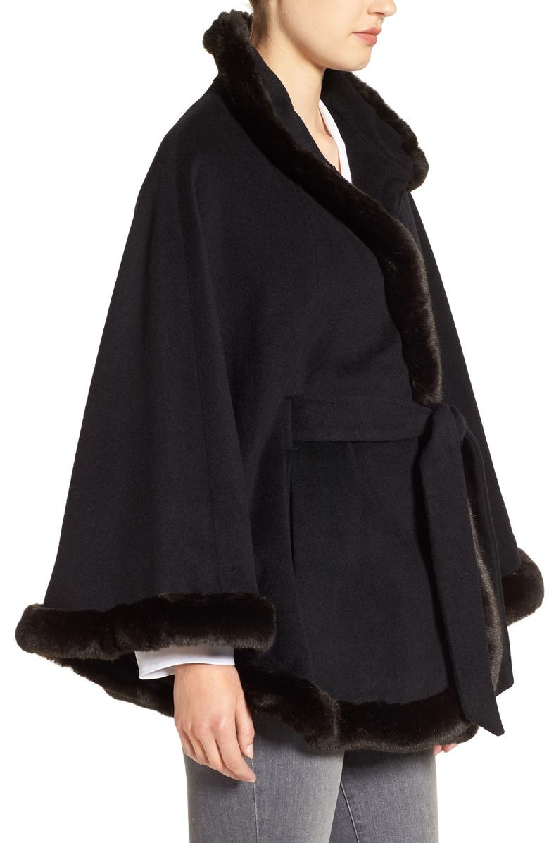 Ellen Tracy Wool Blend Cape with Faux Fur, Alternate, color,
