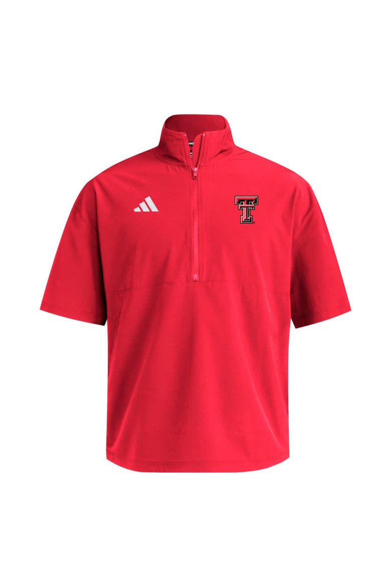 Men's adidas  Red Texas Tech Red Raiders Woven Quarter-Zip Short Sleeve Pullover, Alternate, color, Red