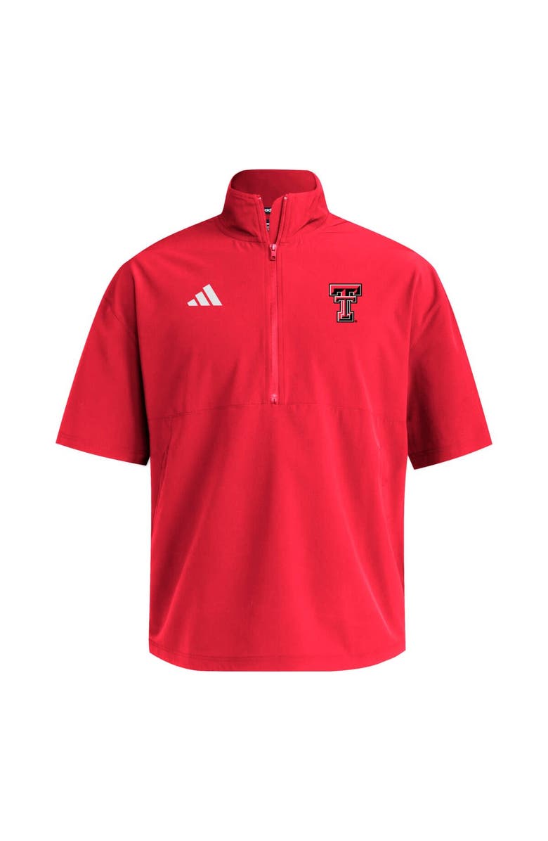 adidas Men's adidas  Red Texas Tech Red Raiders Woven Quarter-Zip Short Sleeve Pullover, Alternate, color, Red