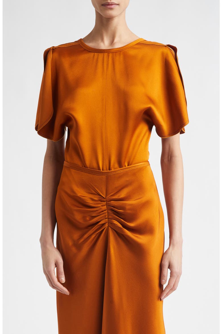 Draped Crepe Back Satin Top, Main, color, BRONZE