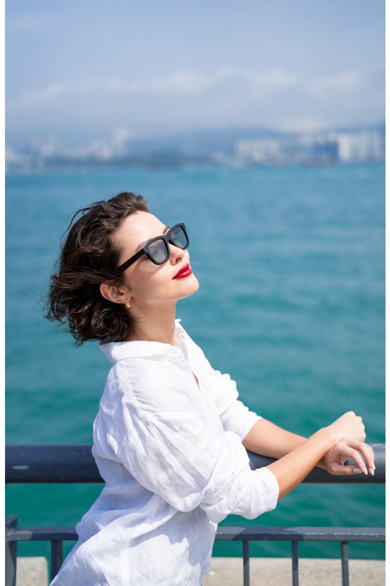 Dusk Classic Button/App Alpha Sunglasses, Alternate, color, Black