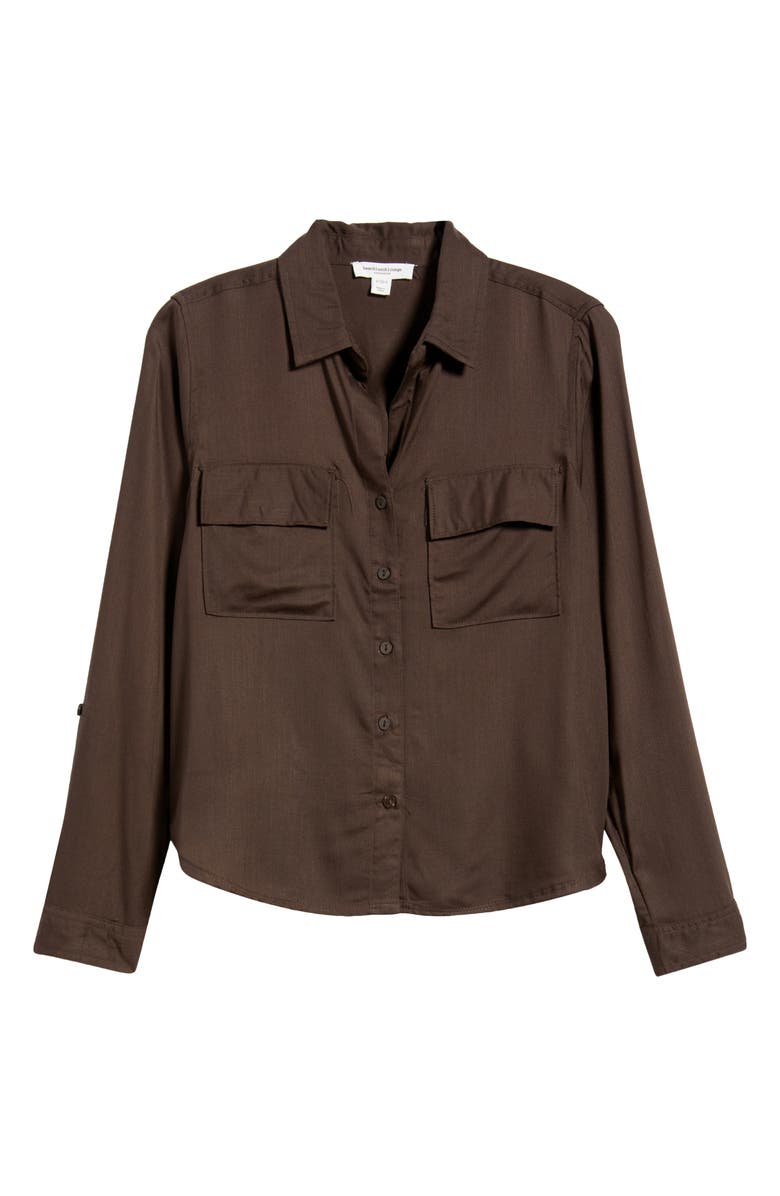 beachlunchlounge Felicity Button-Up Shirt, Main, color, Hot Fudge