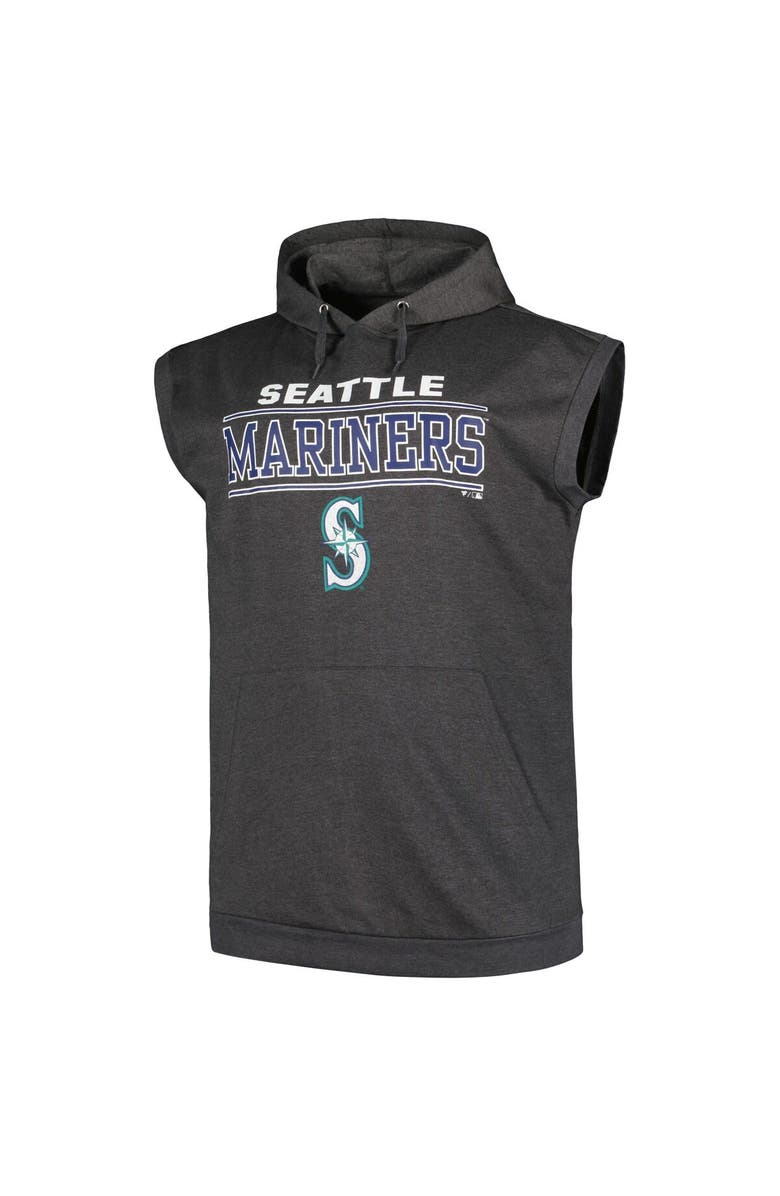 PROFILE Men's Profile Heather Charcoal Seattle Mariners Big & Tall Muscle Sleeveless Pullover Hoodie, Alternate, color, Heather Charcoal