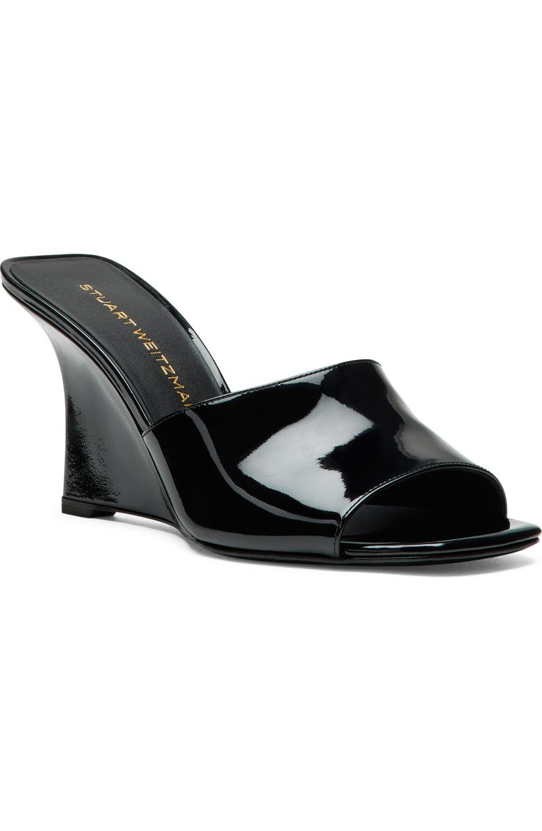 Stuart Weitzman Vinnie 85 Patent Leather Wedge Mule, Main, color, Black