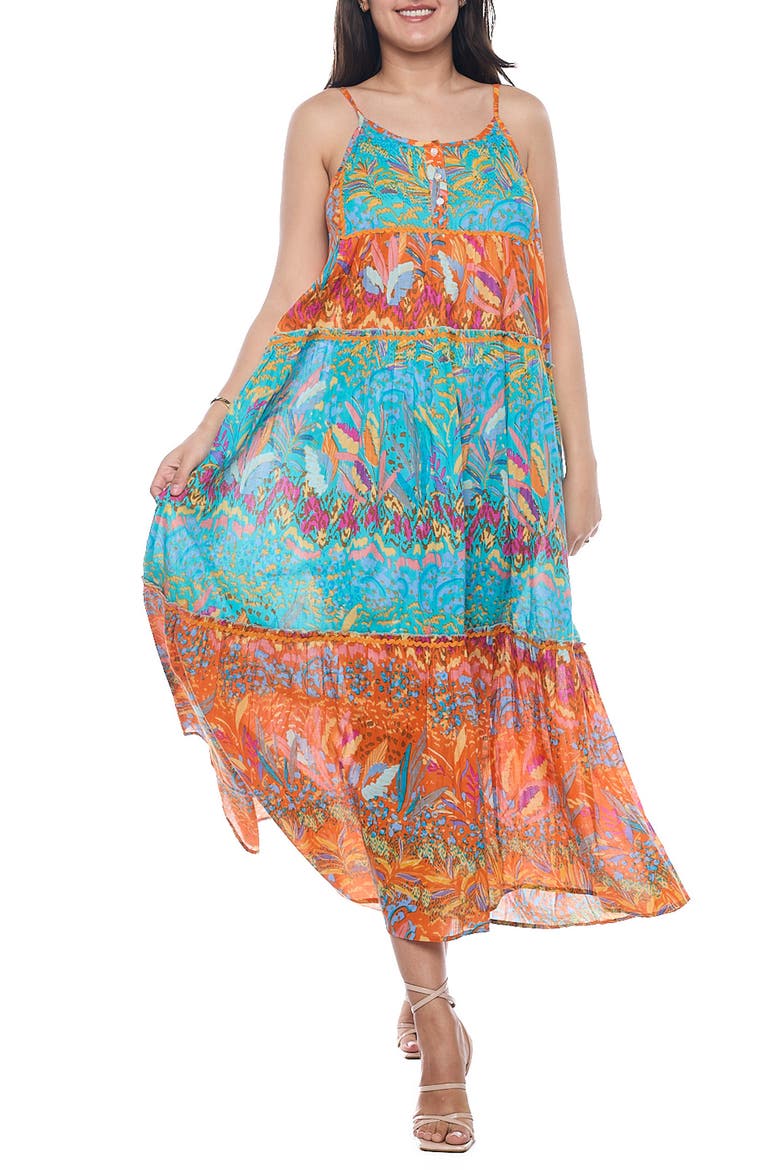 Button Half Placket Cotton Maxi Sundress, Main, color, BLUE