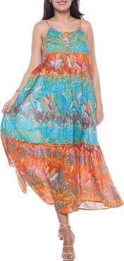 RANEES Button Half Placket Cotton Maxi Sundress