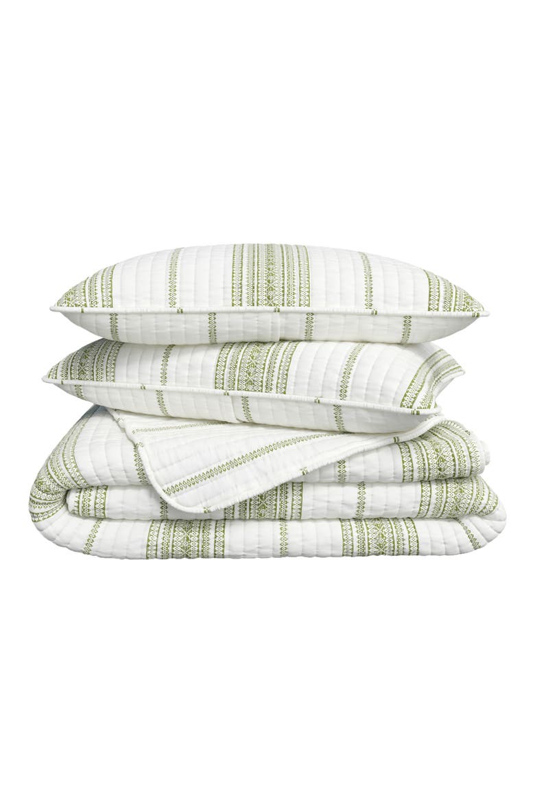 Farmhouse Stripe Quilt Set, Main, color, WHITE / GREEN
