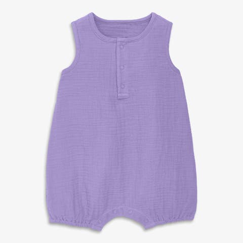 Baby Cotton Gauze Henley Bubble Romper