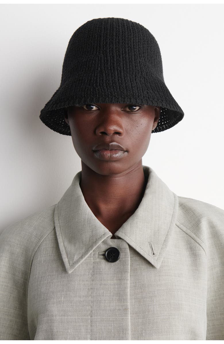 COS Open-Knit Bucket Hat, Main, color, Black