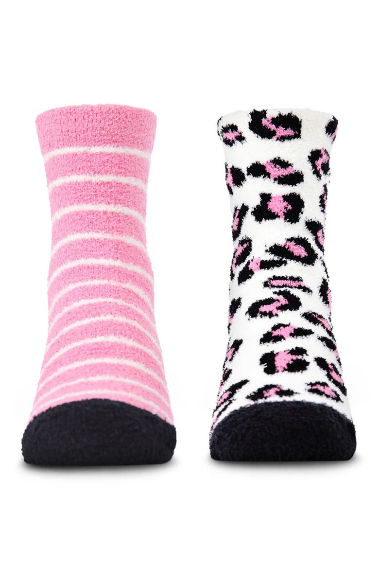 Leopard Fuzzy Non-Skid Socks 2-Pair, Alternate, color, Black