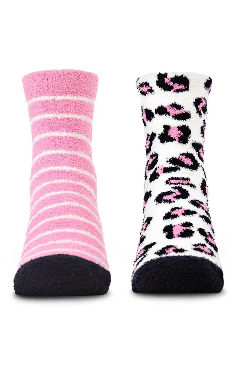 MeMoi Leopard Fuzzy Non-Skid Socks 2-Pair, Alternate, color, Black