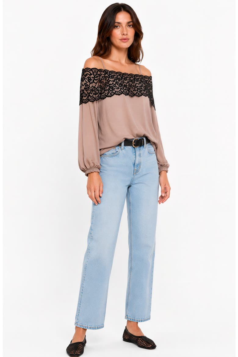 Banded Lace Off the Shoulder Tunic, Alternate, color, TAUPE