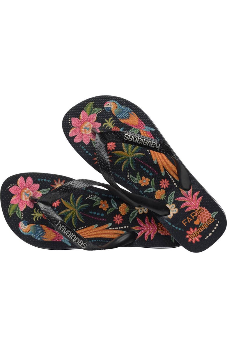 Havaianas x Farm Rio Print Footbed Flip Flop, Alternate, color, Farm Black Parrots