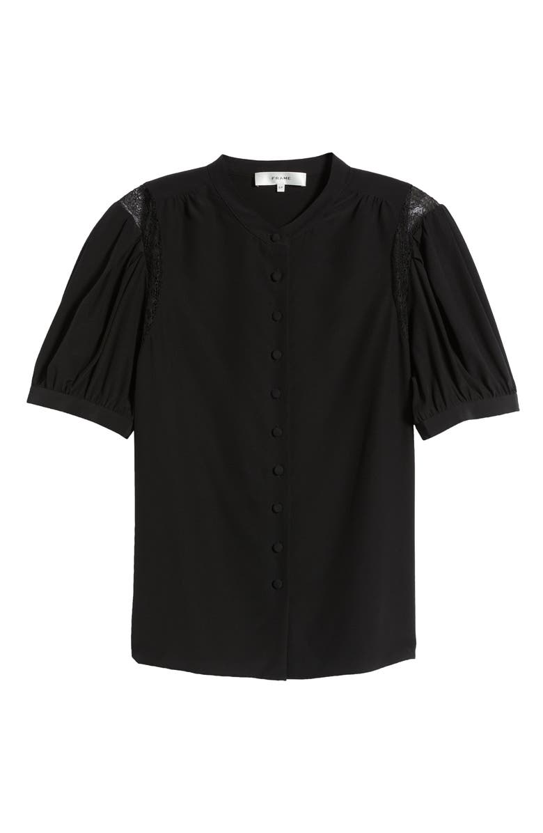 FRAME Lace Inset Silk Button-Up Shirt, Alternate, color, Black