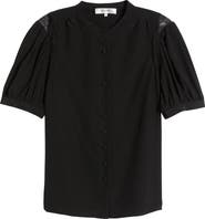 FRAME Lace Inset Silk Button-Up Shirt