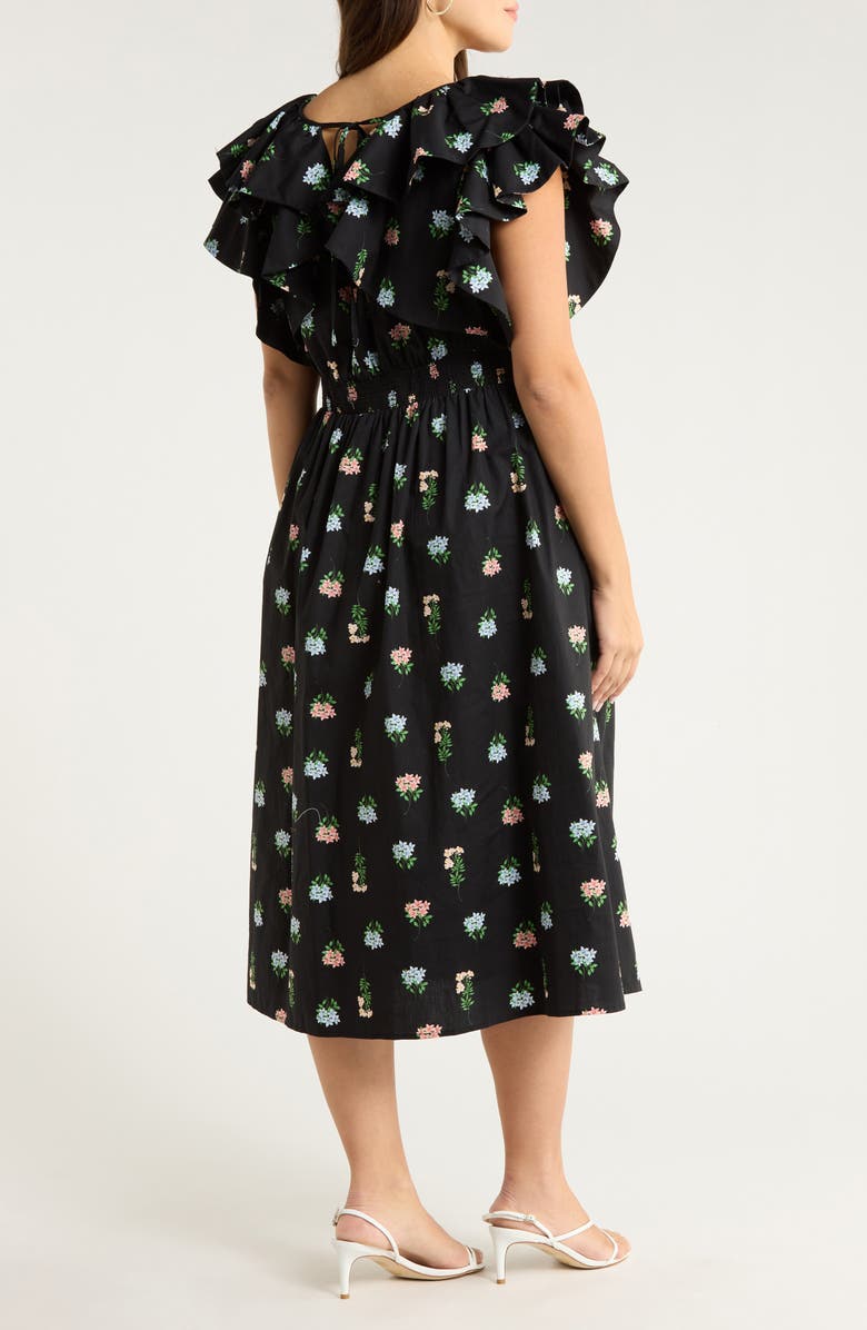 SUGARLIPS Mayrel Floral Print Maxi Dress, Alternate, color, Black-Coral-Green