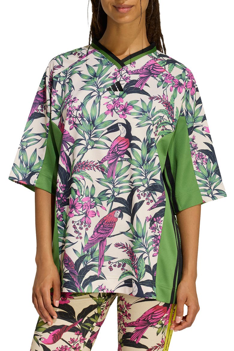 x FARM Rio Oversize T-Shirt, Main, color, GREEN/ CRYSTAL LINEN/ FUCHSIA
