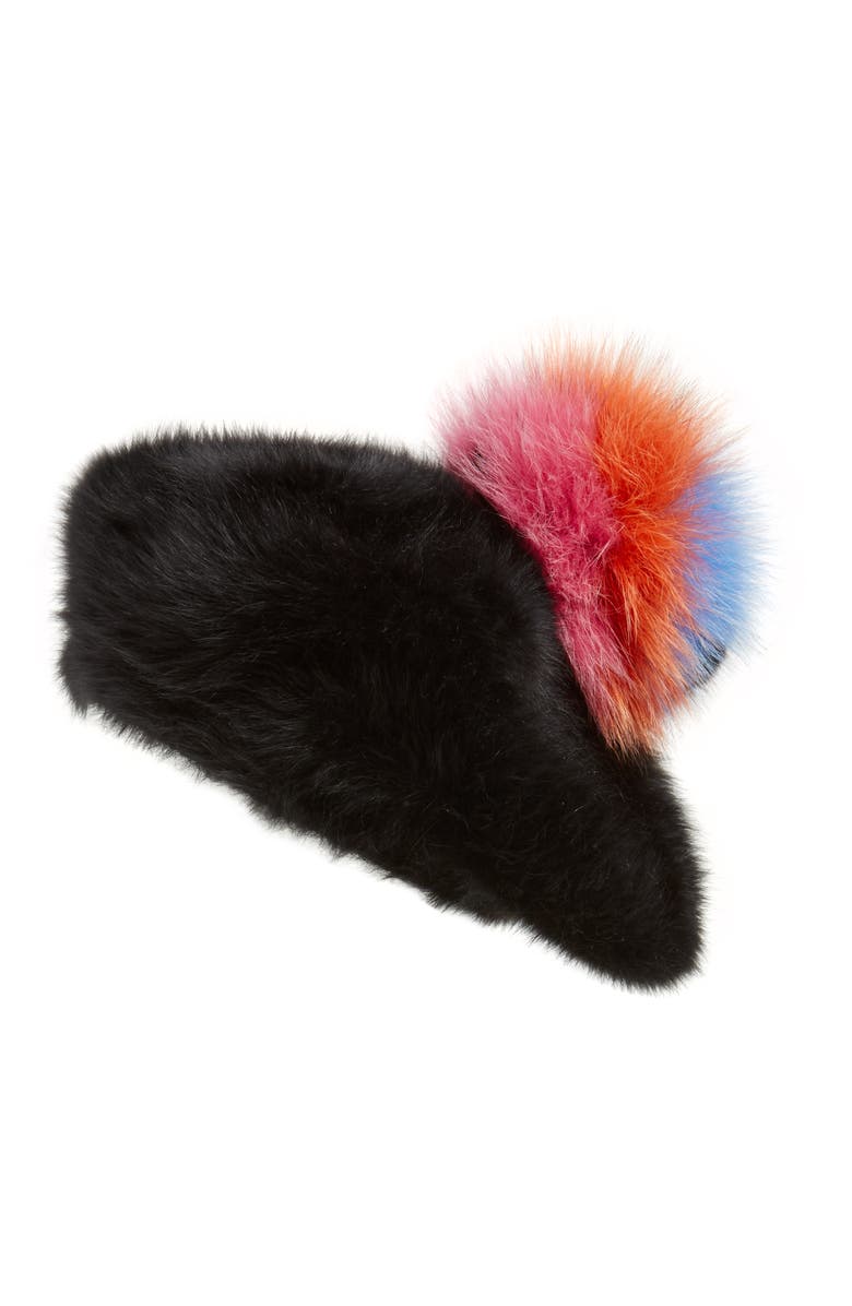 Kyi Kyi Genuine Fox Fur Pom Beret, Main, color, 