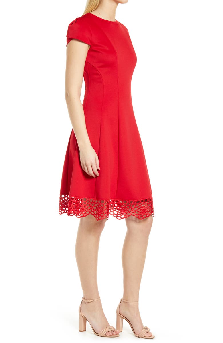 Julia Jordan Donna Ricco Tulip Sleeve Lace Hem Fit & Flare Dress, Alternate, color, Red