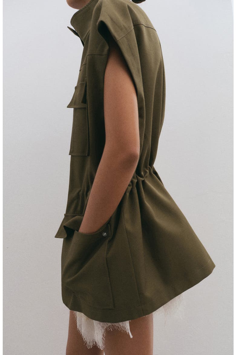 High Neck Pocket Cotton Vest, Alternate, color, KHAKI