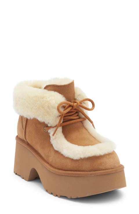 Esmee Genuine Shearling Detail Lace-Up Boot (Women)