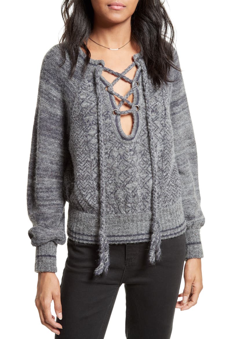 Lace-Up Sweater, Main, color, PLUM